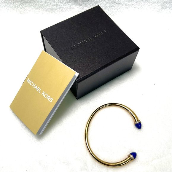 NIB Michael Kors Gold Tone/ Blue Arrow Open Cuff Lapis Stones Bracelet - Picture 1 of 13